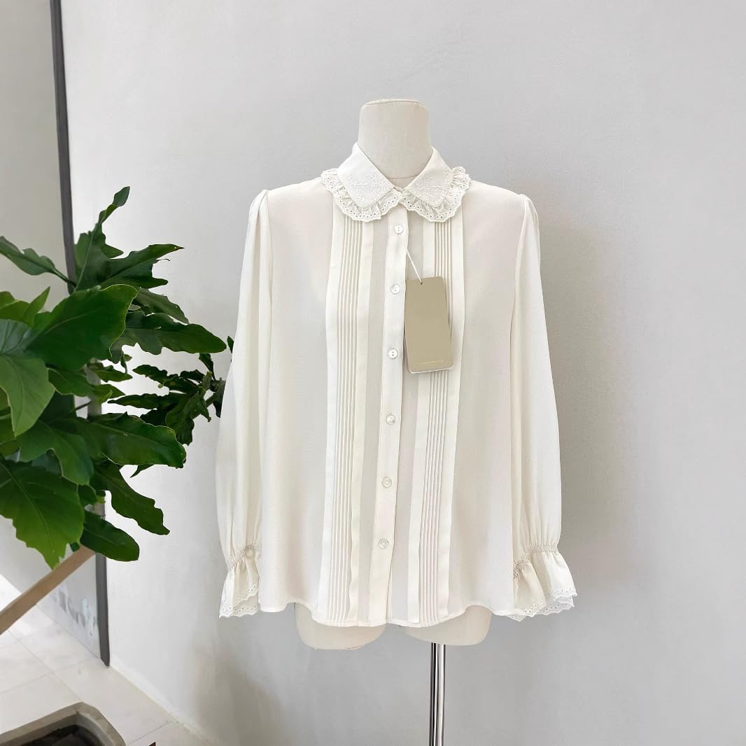 Women's Embroidered White Formal Silk Blouse for Women