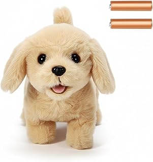 Multi Color Walking Talking Dog Toy with Sound, Battery Operated Plush Puppy with Barking, Jumping & Twitch Nose, Voice Repeat & Fun Movement Perfect for Kids & Toddlers (White Or Brown)