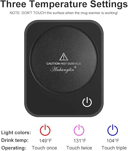 Miniatura 5 de ANBANGLIN Calentador de taza de café, calentador inteligente de tazas para escritorio, 3 controles de temperatura y apagado automático, calentador