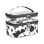 imerelez Double-layer Cosmetic Bag Makeup Bag Travel Makeup Bag Makeup Bags for Women Cosmetics Cases Portable Waterproof Foldable (Cow Print)