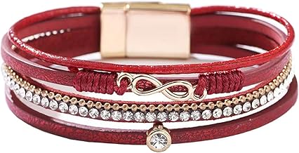 KunBead Jewelry Infinity Leather Wrap Bracelets for Women Handmade Braided Boho Multilayer Magnetic Buckle Bracelet Wristband Cuff Bangle Birthday Gifts