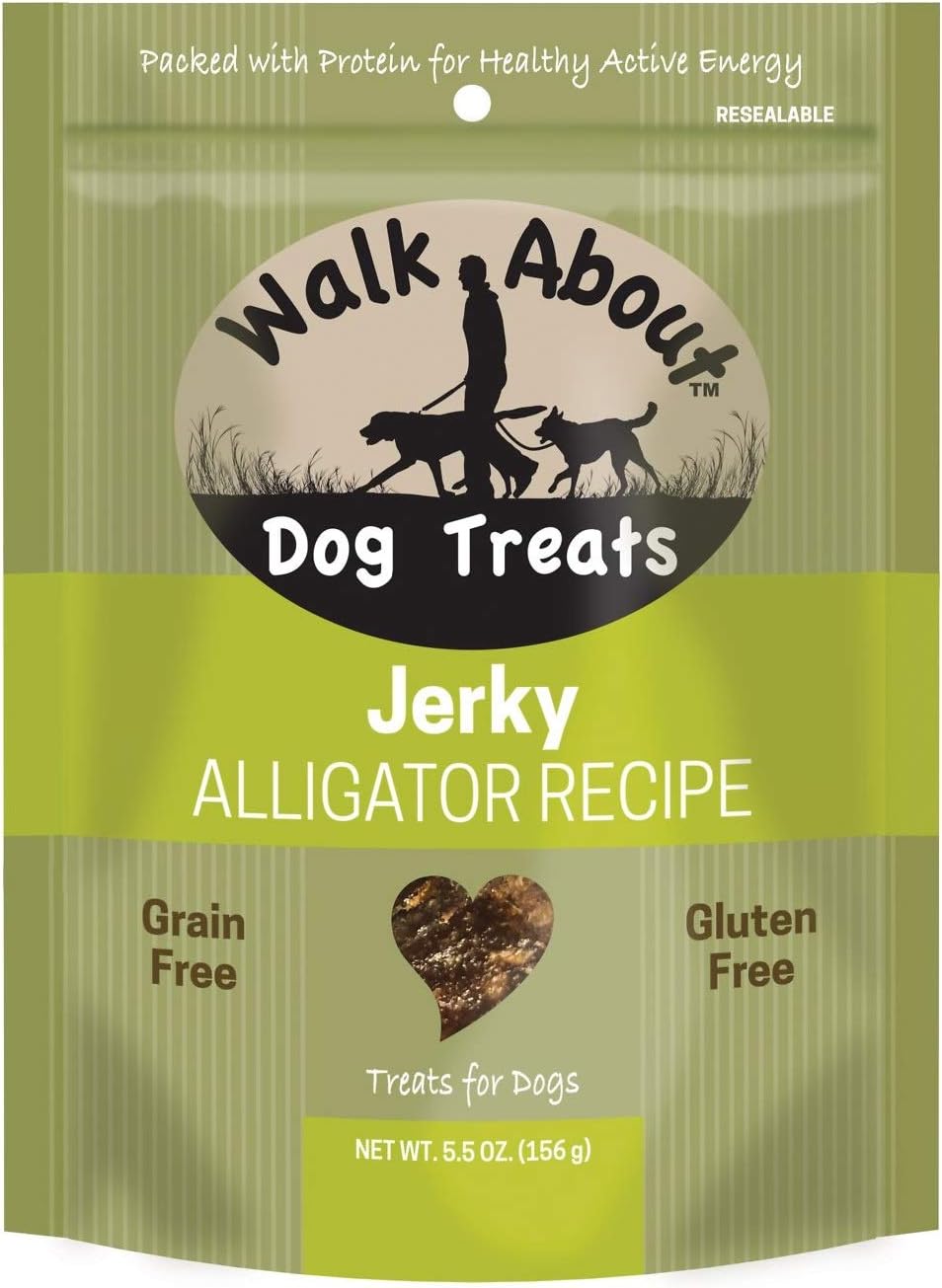 Walk About Pet, WA10016, Dog Jerky Treats, Grain-Free, Gluten-Free, Single Source Protein, Alligator Recipe, Resealable Pouch, 5.5 Ounces