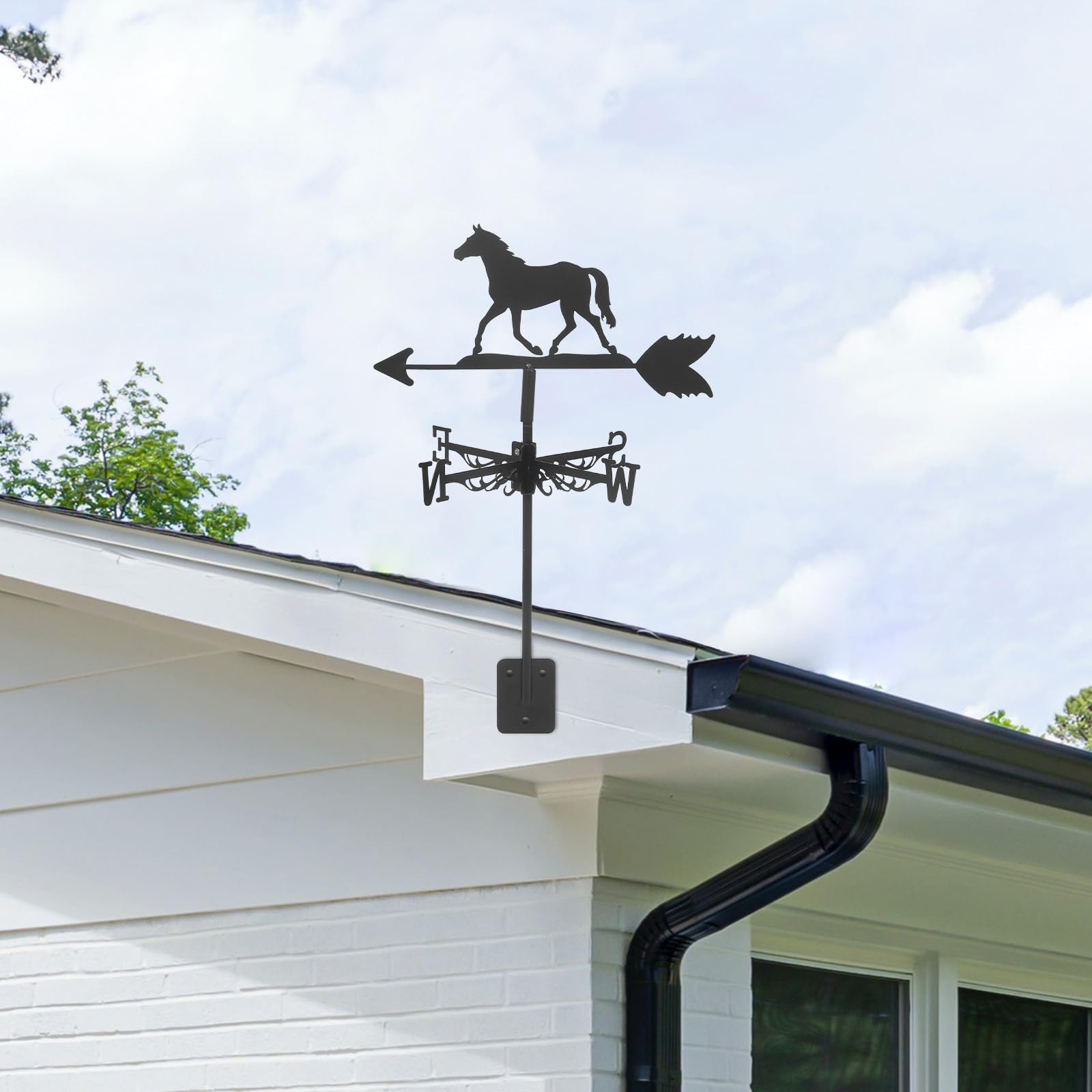 Girouette Cheval en Fer Noir pour Décoration de Jardin Piquet Métallique Rétro, Installation Facile pour Indicateur de Direction du Vent en Extérieur