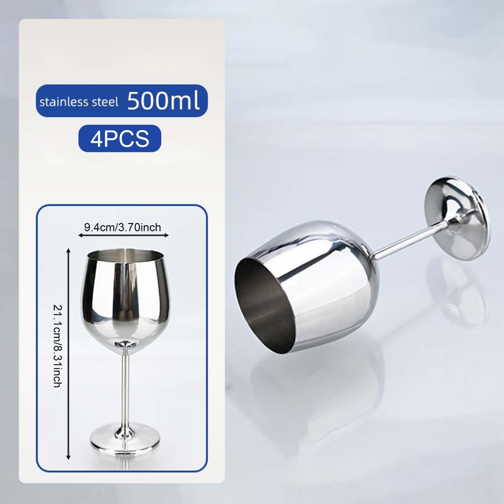 Weinglas aus Edelstahl, 4 Stück, 500 ml, ohne Stiel, Weinglas, U-förmig, Dickbauch, rostfrei, unzerbrechlich, elegant, modern, tragbar, Metallbecher mit Stielen für Zuhause, Reisen, Trinkbecher