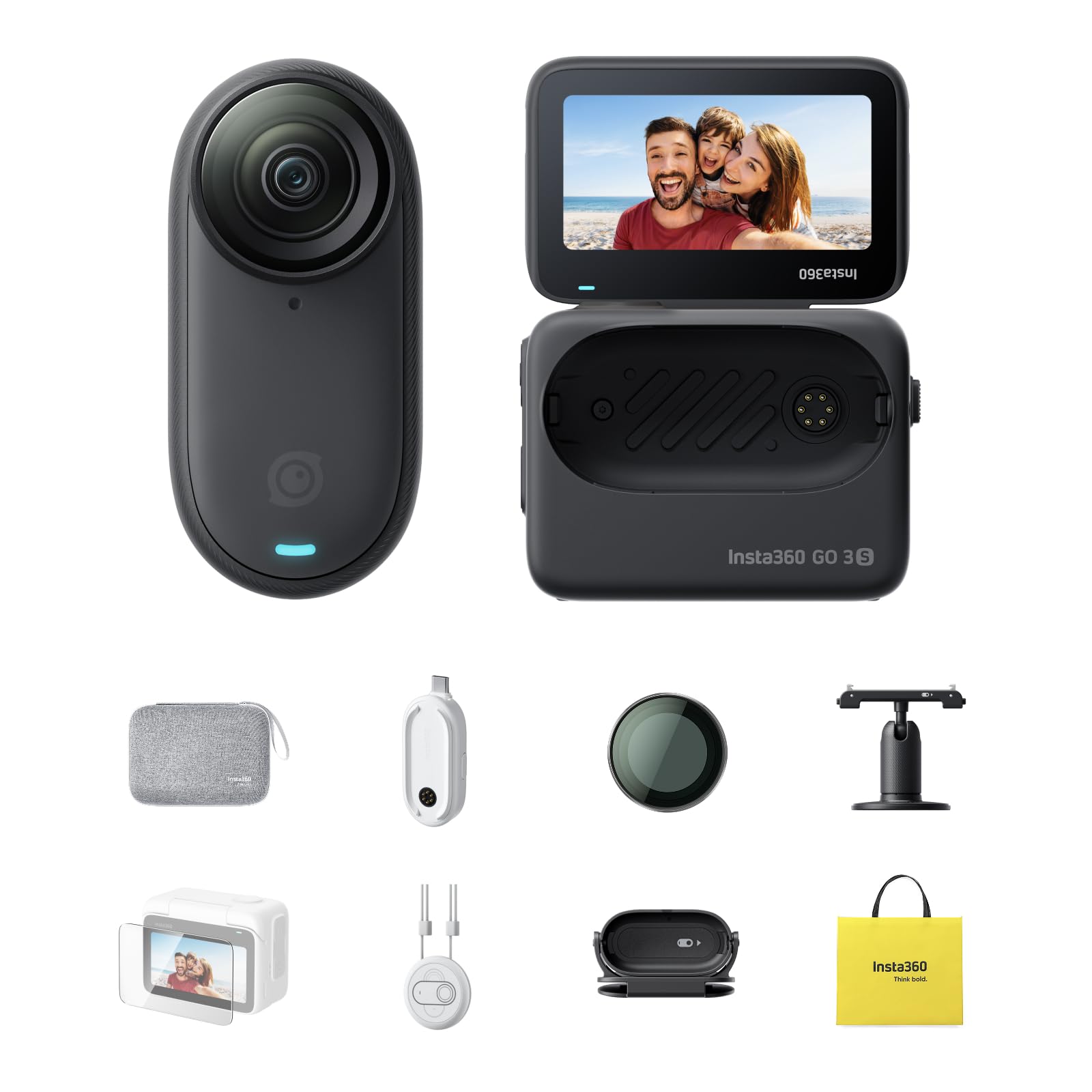 Insta360 GO 3S Adventure Bundle Black 64GB - 4K Tiny Portable Vlogging Camera, Hands-Free POVs, Mount Anywhere, Stabilization, 140 Min Battery Life, 10m Waterproof, AI Editing, For Vlog, Travel