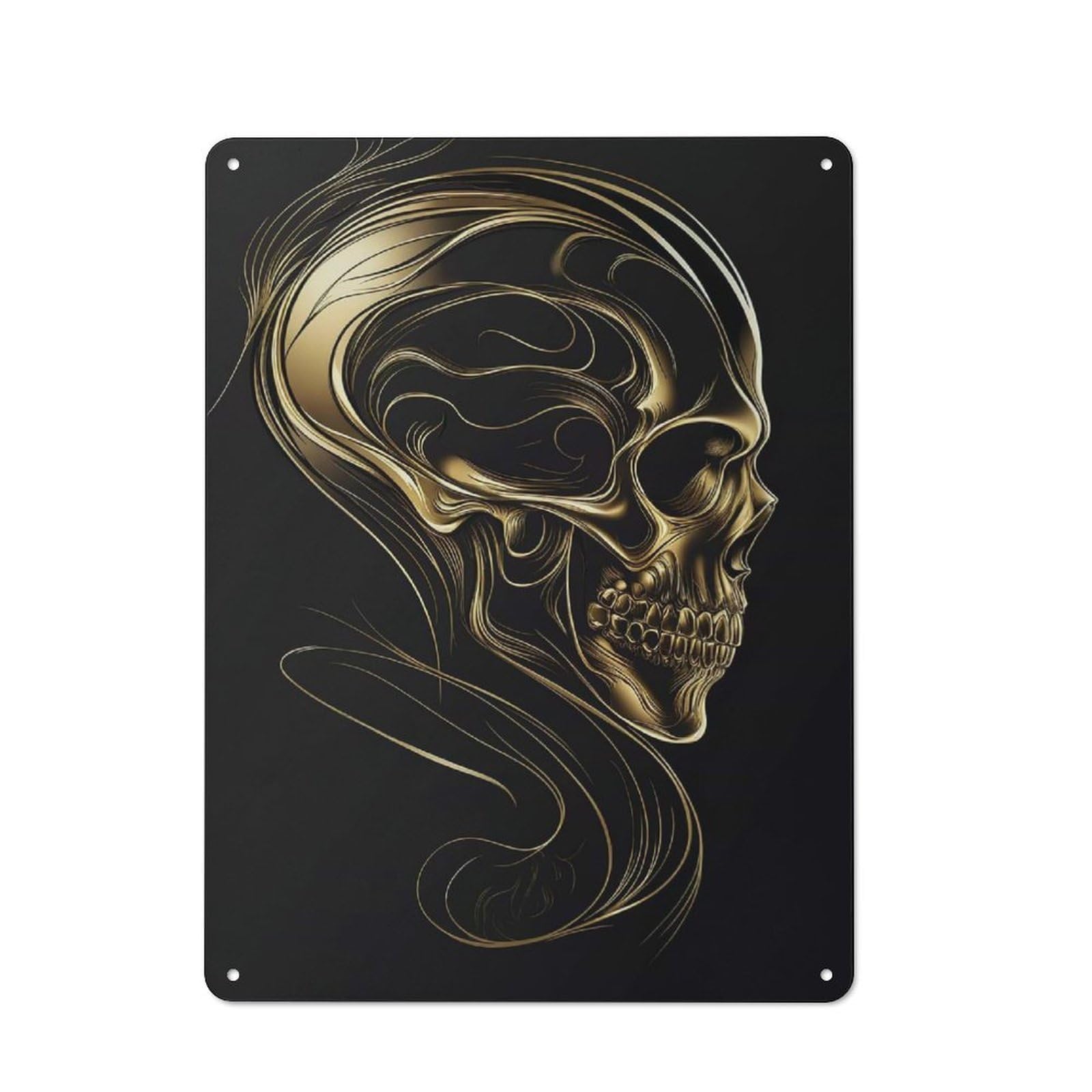 Retro Kitchen Metal Sign 40x30cm Featuring Golden Skull of Eternity, Bistro Wall Plaque for Restaurant, Kitchen, Counter Or Breakfast Nook