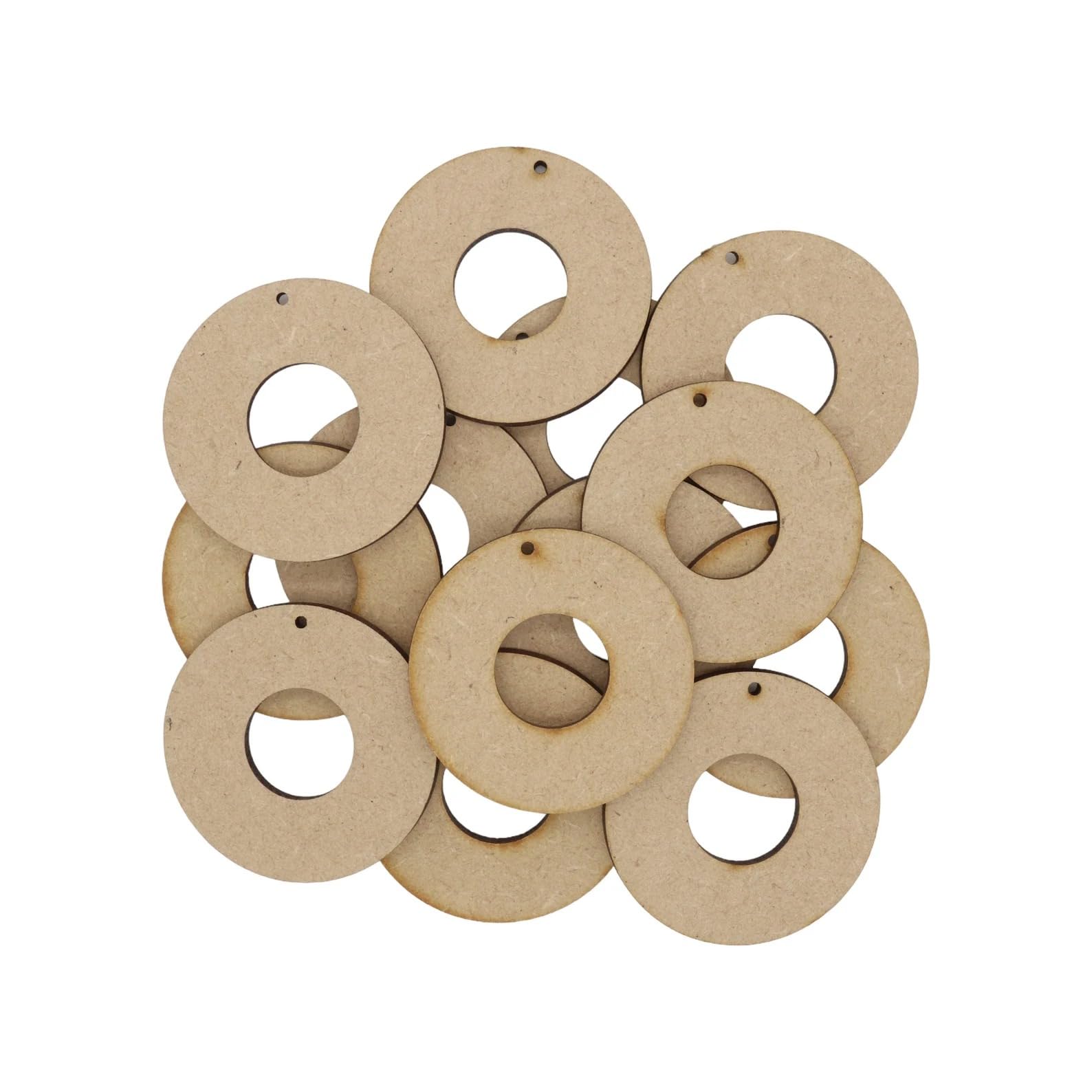 curious button 4 pair (8 piece) wooden round donut cutouts with hole for jewellery making – unfinished mdf shapes for diy earrings, pendants, dreamcatchers, keychains, craft painting