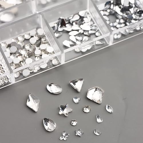 Miniatura 6 de Diamantes de imitación de cristal blanco para uñas, parte trasera plana, gemas de luna, estrella, corazón, perlas para decoración de uñas, múltiples