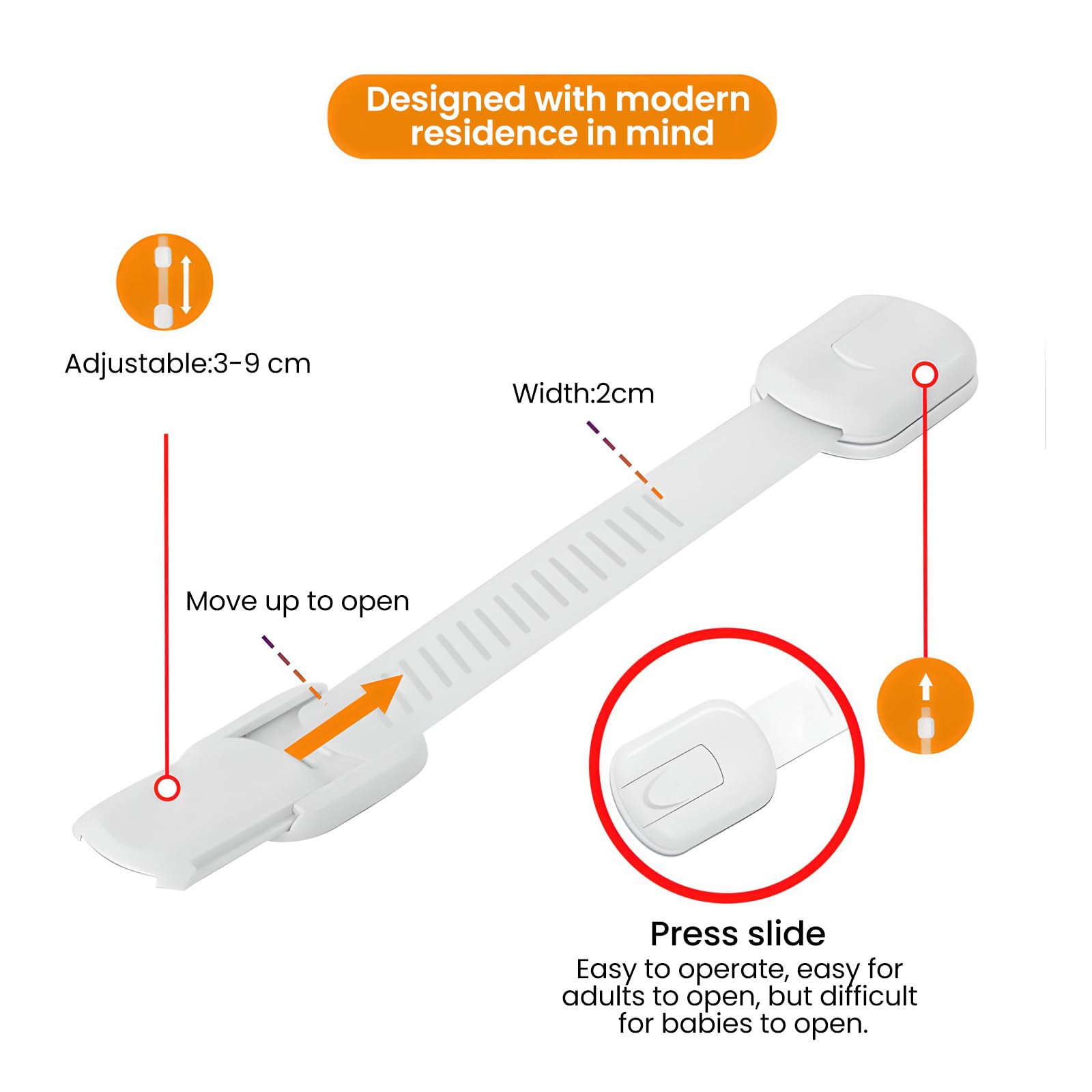 Bébé Sécurité Verrouillage Placard Enfant No Punch Strong Adhesive Adjustable Bloc Tiroir 6 Pièces Blanc