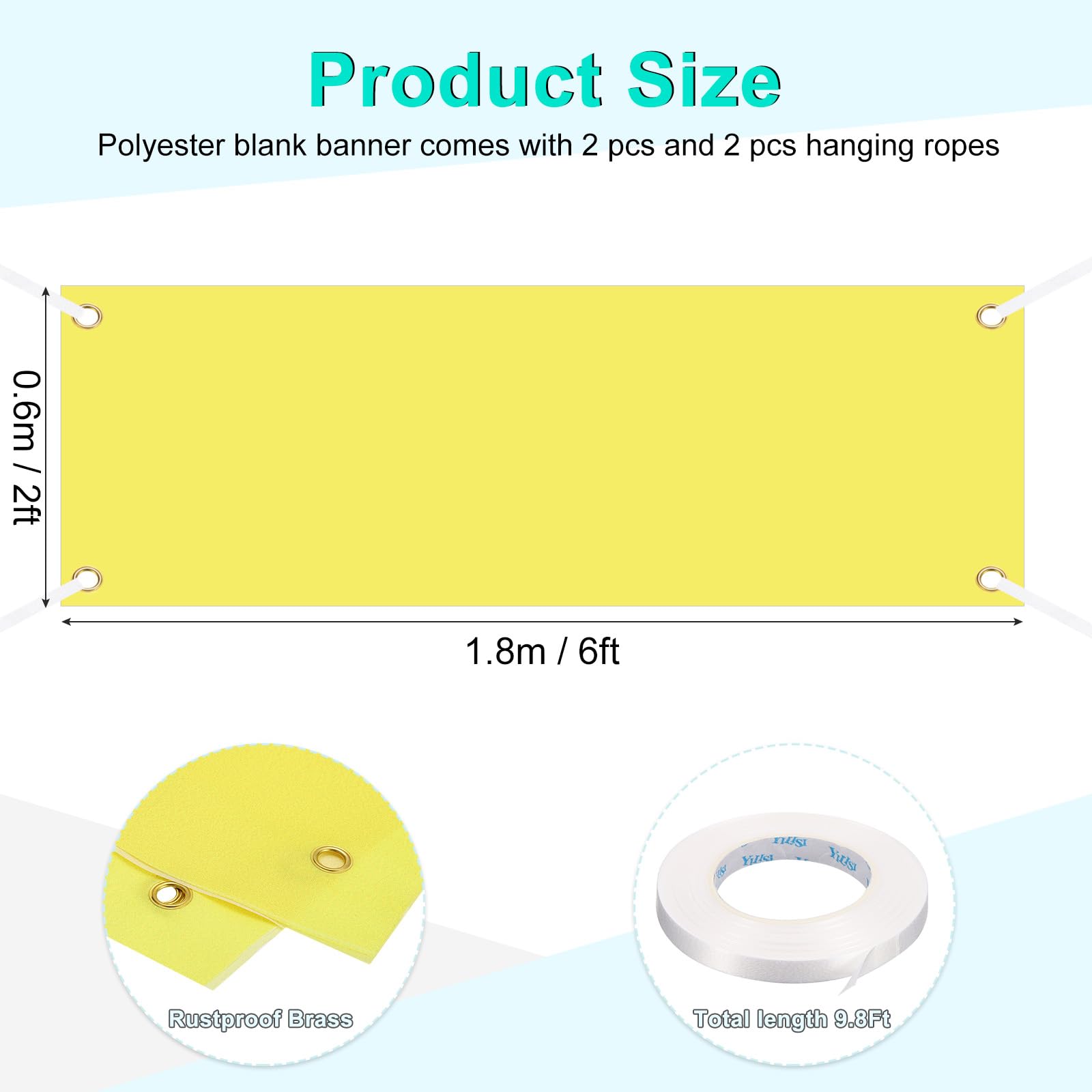 PATIKIL Blank Banners Signs to Decorate 2'x6' Sublimation Yellow Banner with Hanging Rope for Business Outside Outdoor Wall 2 Set - Image 2