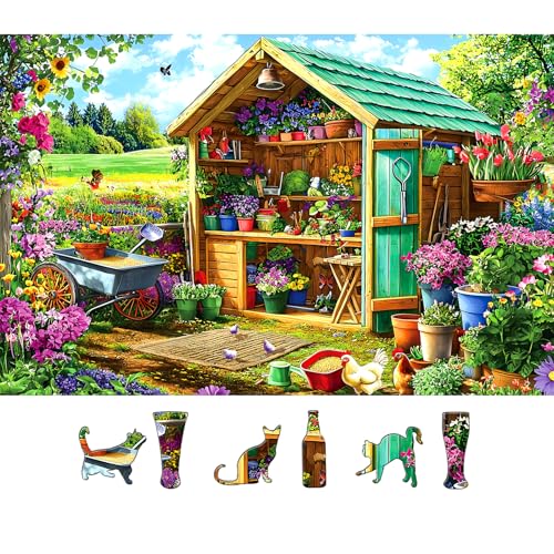 500 Piece Jigsaw Puzzles for Adults Garden Shed with Colorful Spring Flowers Gardening Tools Flower Potting shed Puzzles with Letters on Back, Fun Family Puzzle & Relax Activity for Seniors