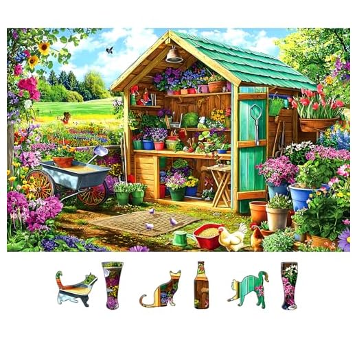 500 Piece Jigsaw Puzzles for Adults Garden Shed with Colorful Spring Flowers Gardening Tools Flower Potting shed Puzzles with Letters on Back, Fun Family Puzzle & Relax Activity for Seniors