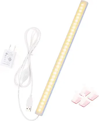 JUSJUBR 12-Inch Slim LED Under Cabinet Light with Memory Function, Warm White 3000K, Dimmable USB Light Bar for Rooms