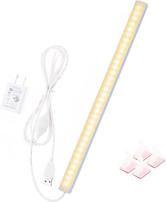 JUSJUBR 12-Inch Slim LED Under Cabinet Light with Memory Function, Warm White 3000K Dimmable USB Light Bar for Rooms