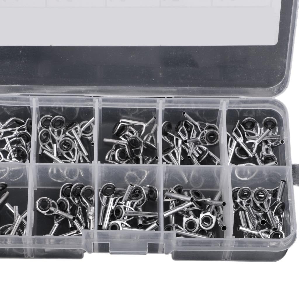 Anelli Canna Da Pesca Kit di riparazione asta da 100 pezzi Dimensioni miste Guide for canna da pesca Anello di linea Punte for asta Anello for occhi 0,9-6,6 mm