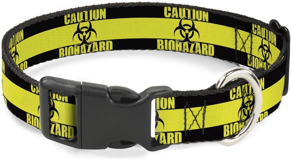 Buckle-Down 18-32" Caution Biohazard Black/Yellow Plastic Clip Collar, Wide Large