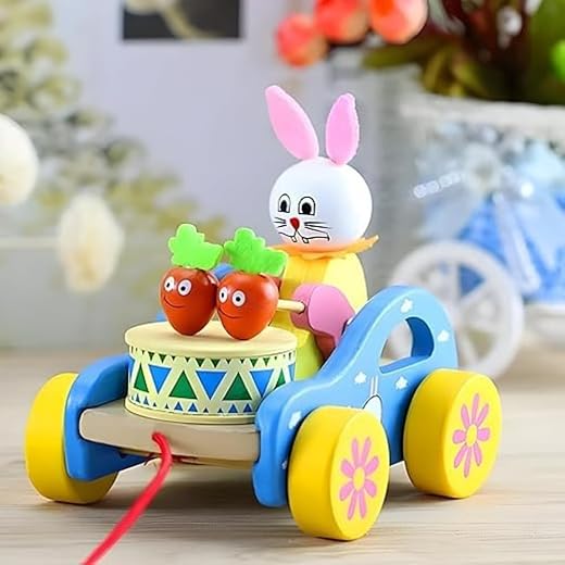 Montessori Wooden Baby Toy - Musical Bunny Drummer 11cm