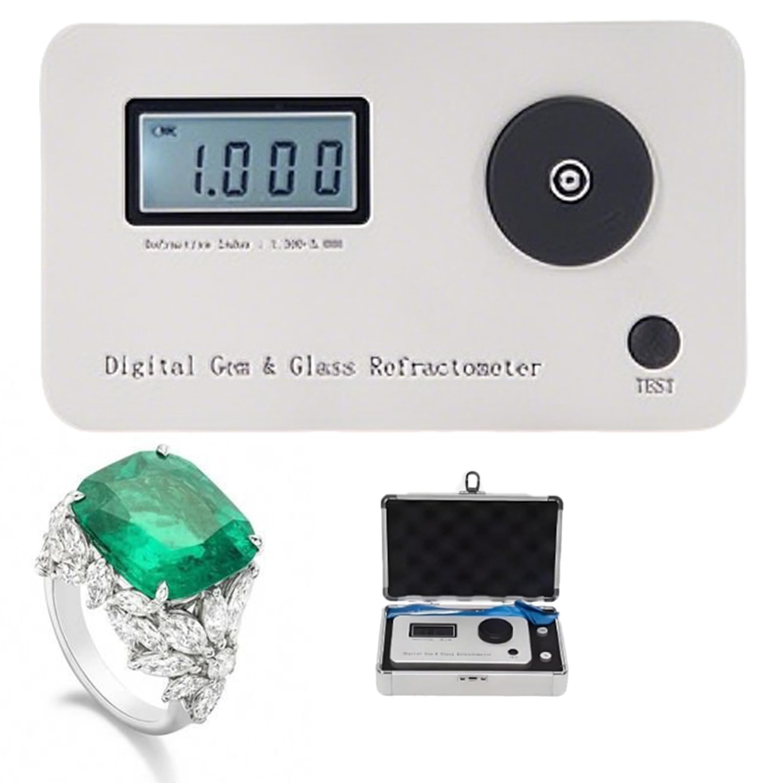 Refractómetro de piedras preciosas, probador de joyas con pantalla LCD, mide índice de refracción 1.300-3.000, para joyería, oro, plata, identificación de diamantes