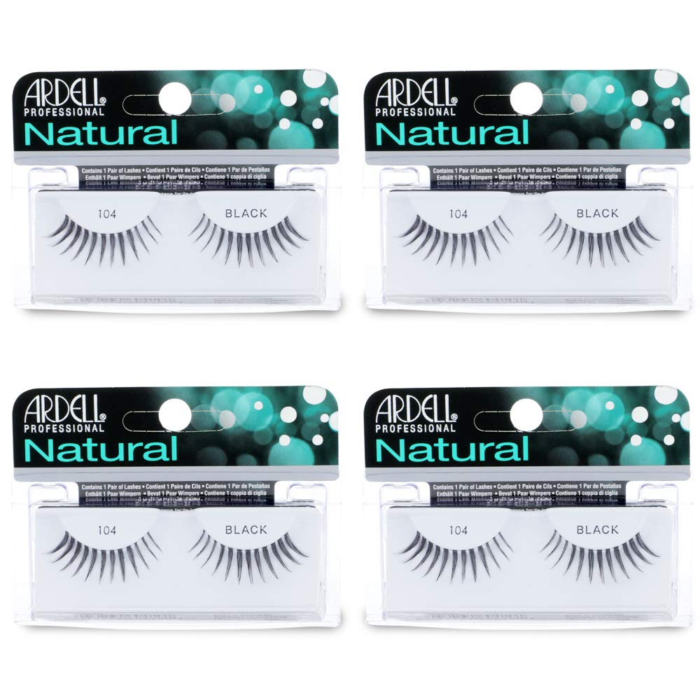 Ardell Natural Lashes False Eyelashes, 104 Black - Reusable, Lightweight, Wispy Strip Lashes for a Natural & Dramatic Look, 4 Pack