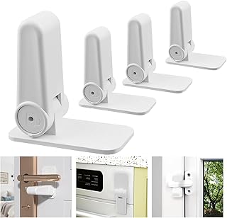 4Stück Kindersicherung für Türen, Ohne Bohren kinder Fenstersicherung, Selbstklebend Multifunktionen Türdrückerschloss, Wiederverwendbar Schubladen Kindersicherung, Türsicherung für Haustier