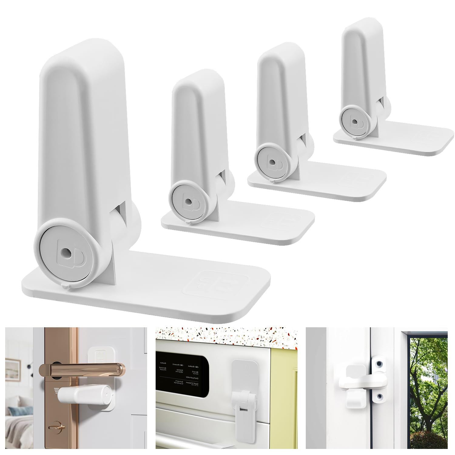 4 Pack Door Locks for Children, Baby & Pet Proof Door Lever Lock Without Drilling, Adhesive Baby Safety Door Handle Lock, No Tools Required, Door Safety Lock for Bedroom, Bathroom, Kitchen (White)