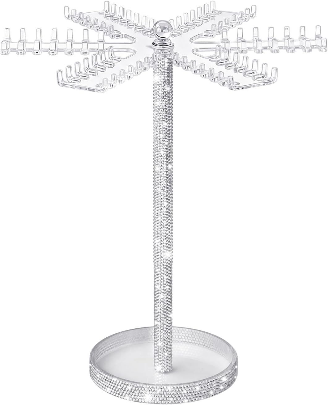 Yivaiks Bling Acrylic Necklace Organizer,GLitter Necklace Holder Stand,Shiny Jewelry Organizer Display Hanger Rack with Bilateral Hooks for Pendant Bracelets Ring for Women Girl (Six Sides Rotation)