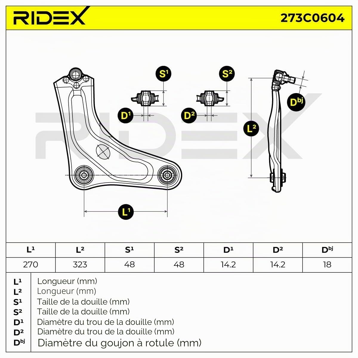 RIDEX 273C0604 Bras de suspension Avant Avant Droite avec accessoires Compatible avec PEUGEOT 207 3/5 portes WA, WC