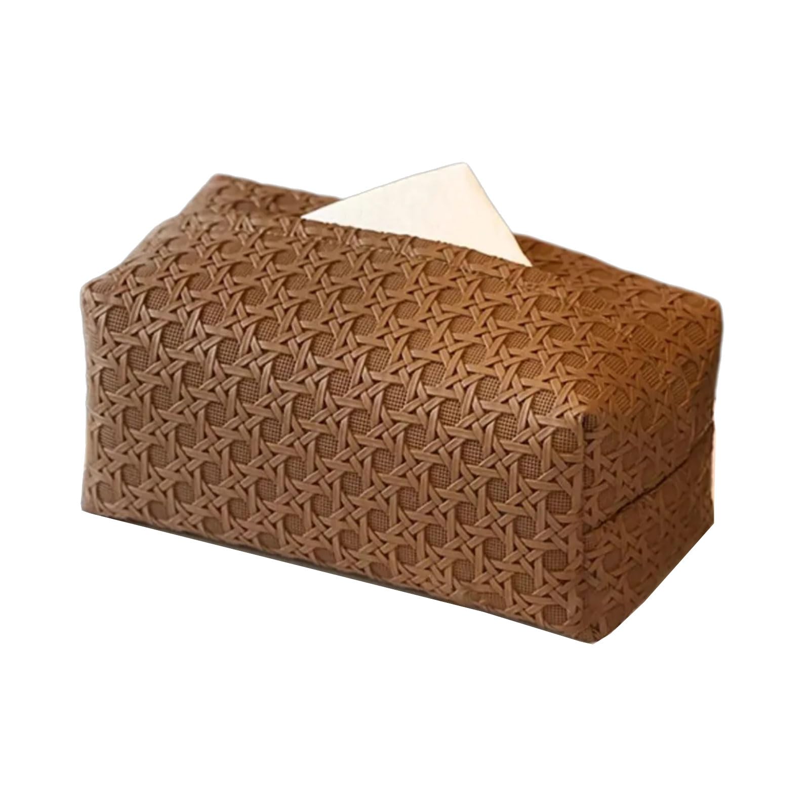 Multipurpose PU Leather Tissue Box Cover Rattan Weave Waterproof Easy Cleaning for Household Automotive Use Tissue Box Holder