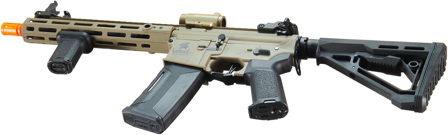 Lancer Tactical Gen 3 Hellion MLOK 10" Delta Stock Airsoft Rifle Lipo Battery Pack with Red Dot Sight & Grip