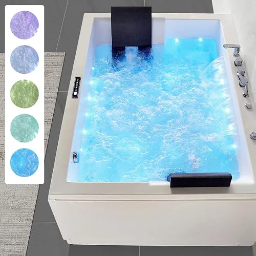 Weibath 71" Led Bathtub Modern Acrylic Corner Bathtub Whirlpool Air Massage 3 Sided Apron Soaking Tub In White Chromatherapy Led #TOP2