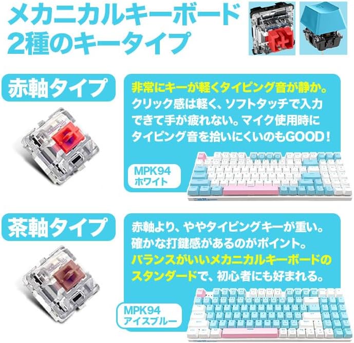 IPASON MPK94 ホワイト 赤軸 テンキー付き メカニカルキーボード USキーボード配列 英語キーボー 【シングルノブ】