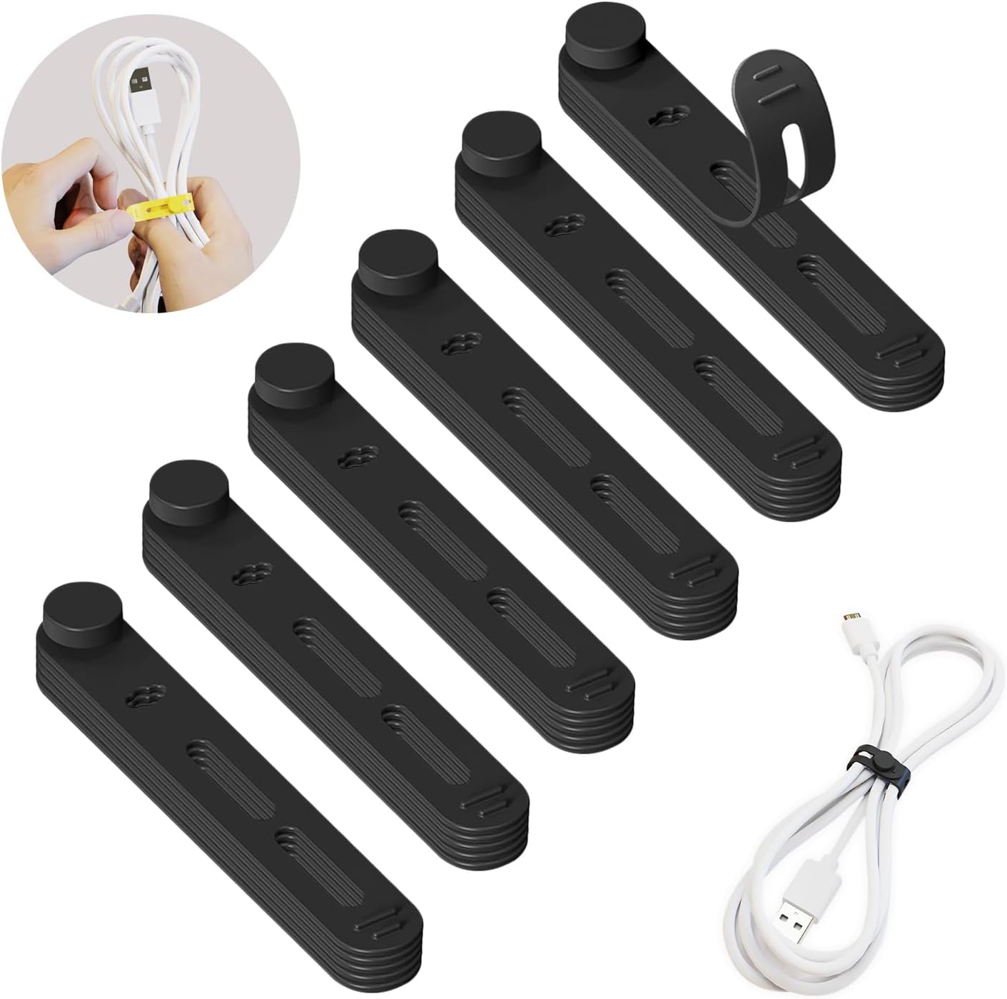 XYOFUN Reusable Silicone Cable Ties,30Pcs Adjustable Multifunctional Cable Straps Wire Organizer for Charging Cords Earphone Desk Cable Management Travel Accessories(Black)