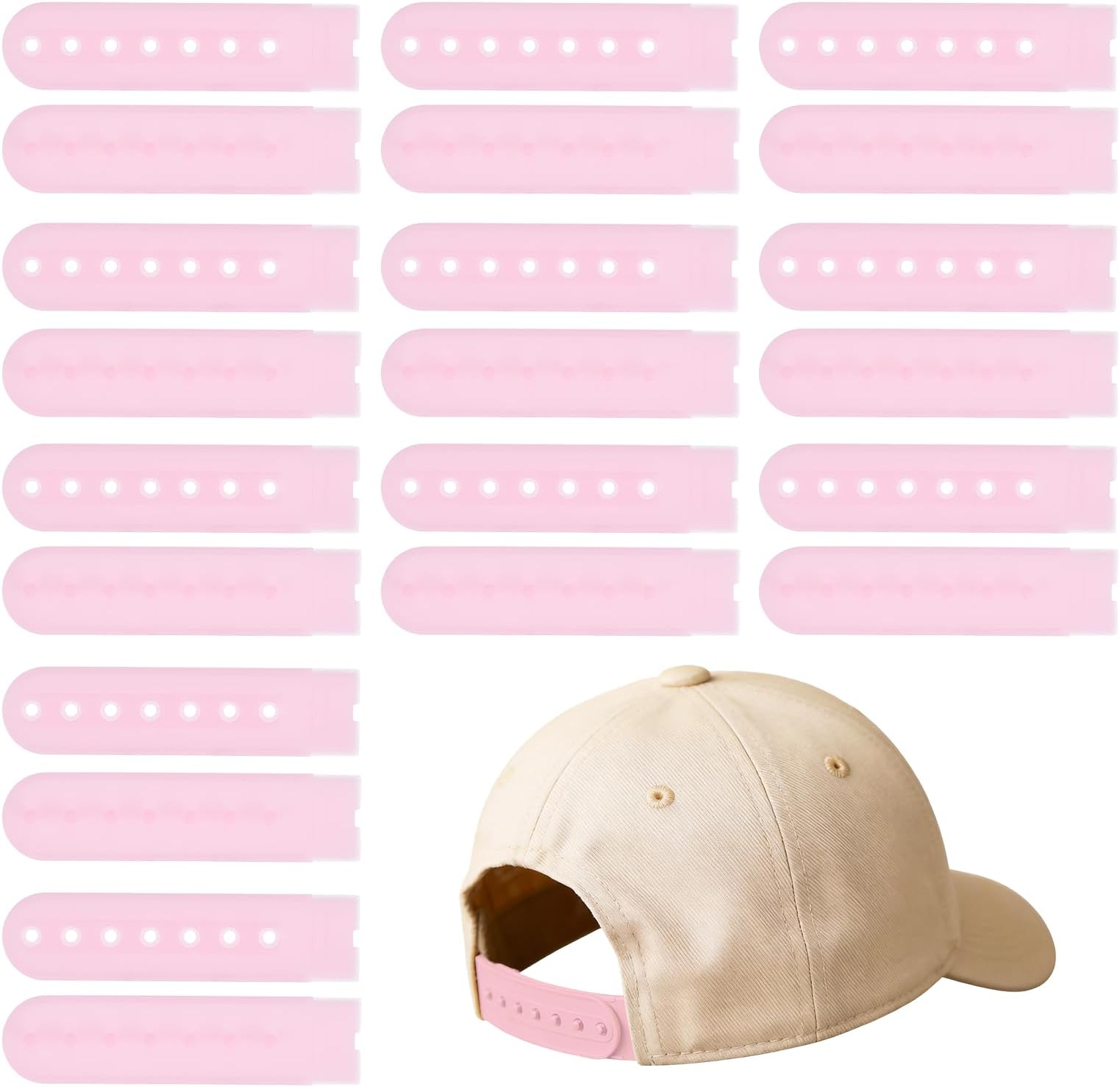 Snapback Extender, 11 Set Adjustable Hats Snap Buckle 7 Hole Plastic Cap Buckle Snapback Hat Extender Strap Covers Snap Back Replacement Strap for Baseball Caps, Pink