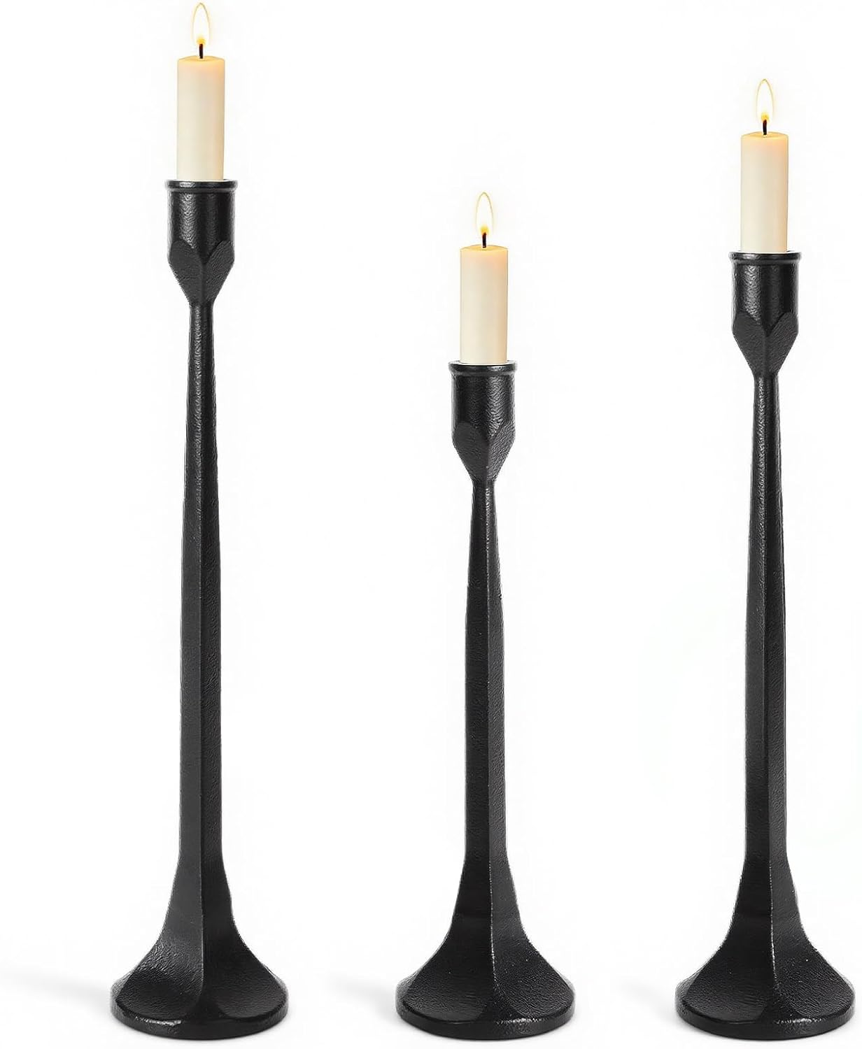 Vintage Cast Iron Black Taper Candle Holders Set of 3 Antique Decorative Candlestick Holder for Wedding Dining Table Party Rustic Home Decor