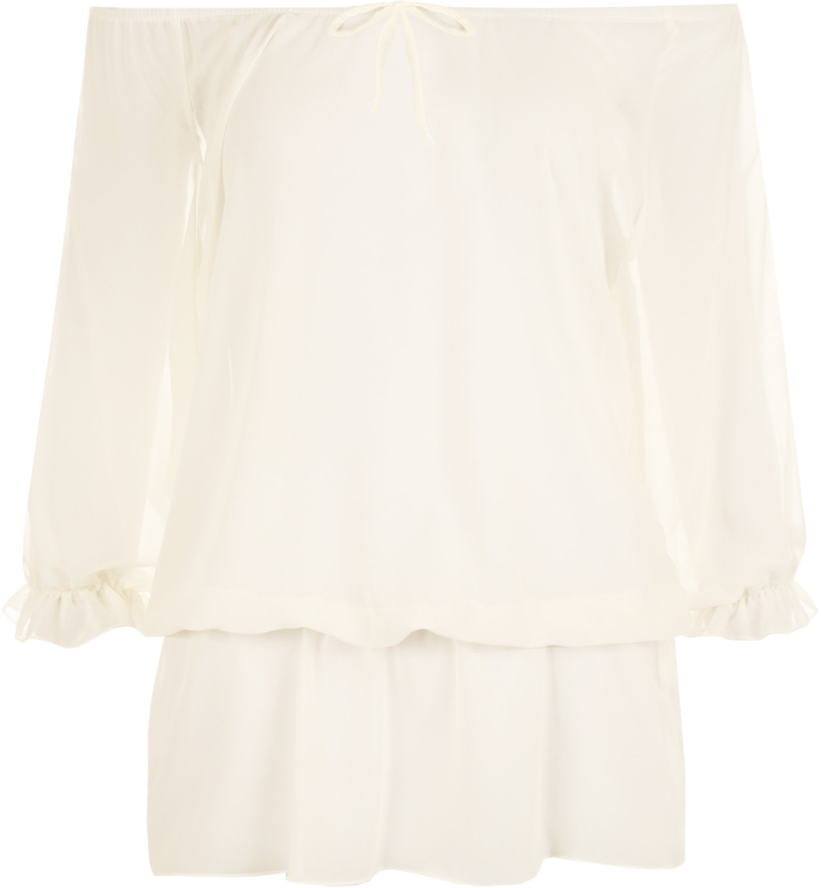 Wearall Women's Cream Chiffon Gypsy Boho Sheer 3/4 Sleeve Off Shoulder Top - 16