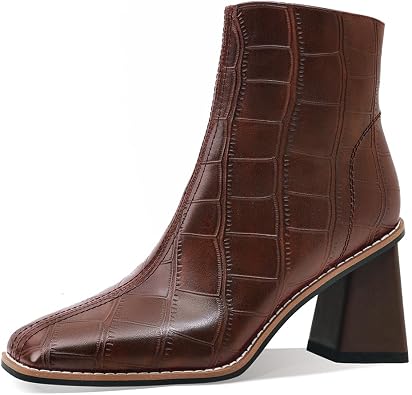 Womens Ankle Boots Chunky Mid Heel Booties Retro Square Pointed Toe Side Zipper Short Boots Heeled Shoes for Women Fall Winter