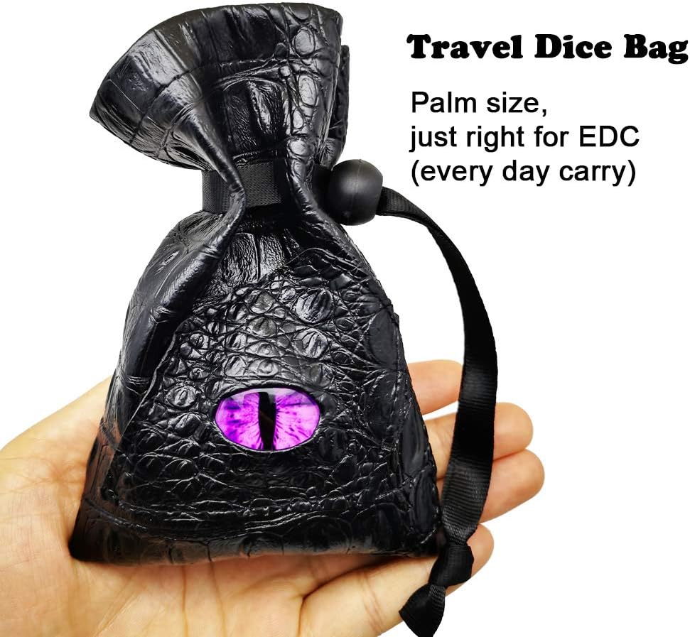 Haxtec Dragon Dice Bag Small Drawstring Leather DND Dice Pouch Storage Bag Compatible with Dungeons and Dragons Dice D&D Gift, Coins and Accessories (Purple Eye) Patent Number D893867 - Image 7