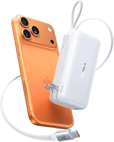 TORRAS EasyGo - Cargador portátil 3 en 1, cable USB C retráctil integrado de 28 pulgadas y enchufe de pared, cargador de batería de 10000 mAh de 35