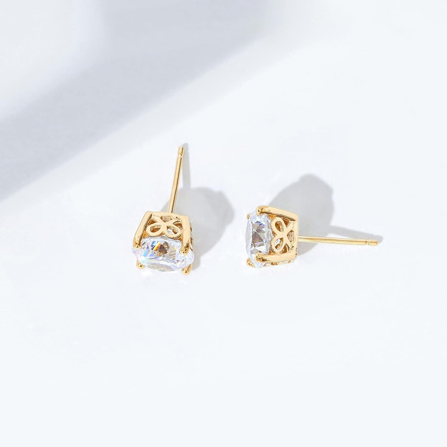Amazon Essentials Yellow Gold Plated, Platinum or Rose Gold Plated Sterling Silver Infinite Elements Cubic Zirconia Stud Earrings | White, Blue, Green, or Pink Cubic Zirconia - Image 5