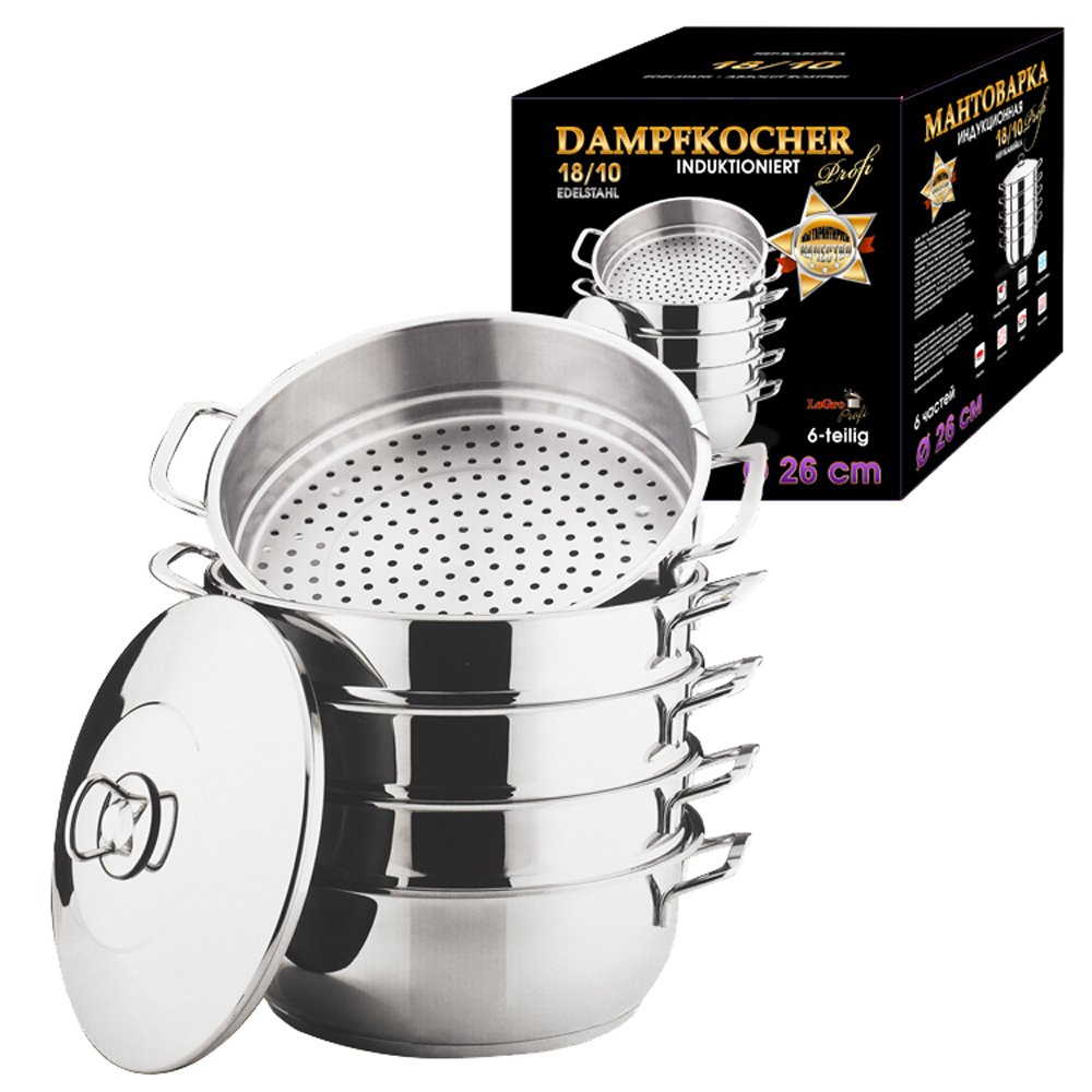 Dampfkocher, Mantowarka, Gardampfkochtopf Set aus 18/10 Edelstahl (Optional 24/26/28/30cm) / Мантоварка - Мантышница, Mantykocher, Biodampfkocher/Induktion (26cm)