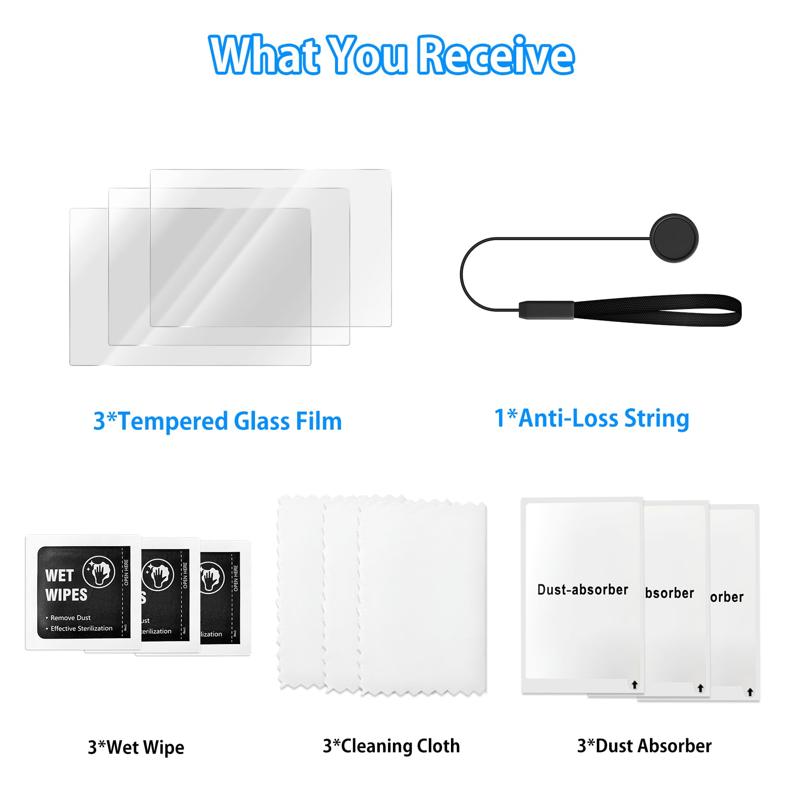 VOVMOEYA 3 Packs Screen Protector Compatible with Fujifilm X-T50/XT50, with One Anti-Loss String Tempered Glass Film for Fuji X-T50 Digital Camera 0.25mm 9H Anti-Scratch and Anti-Fingerprint