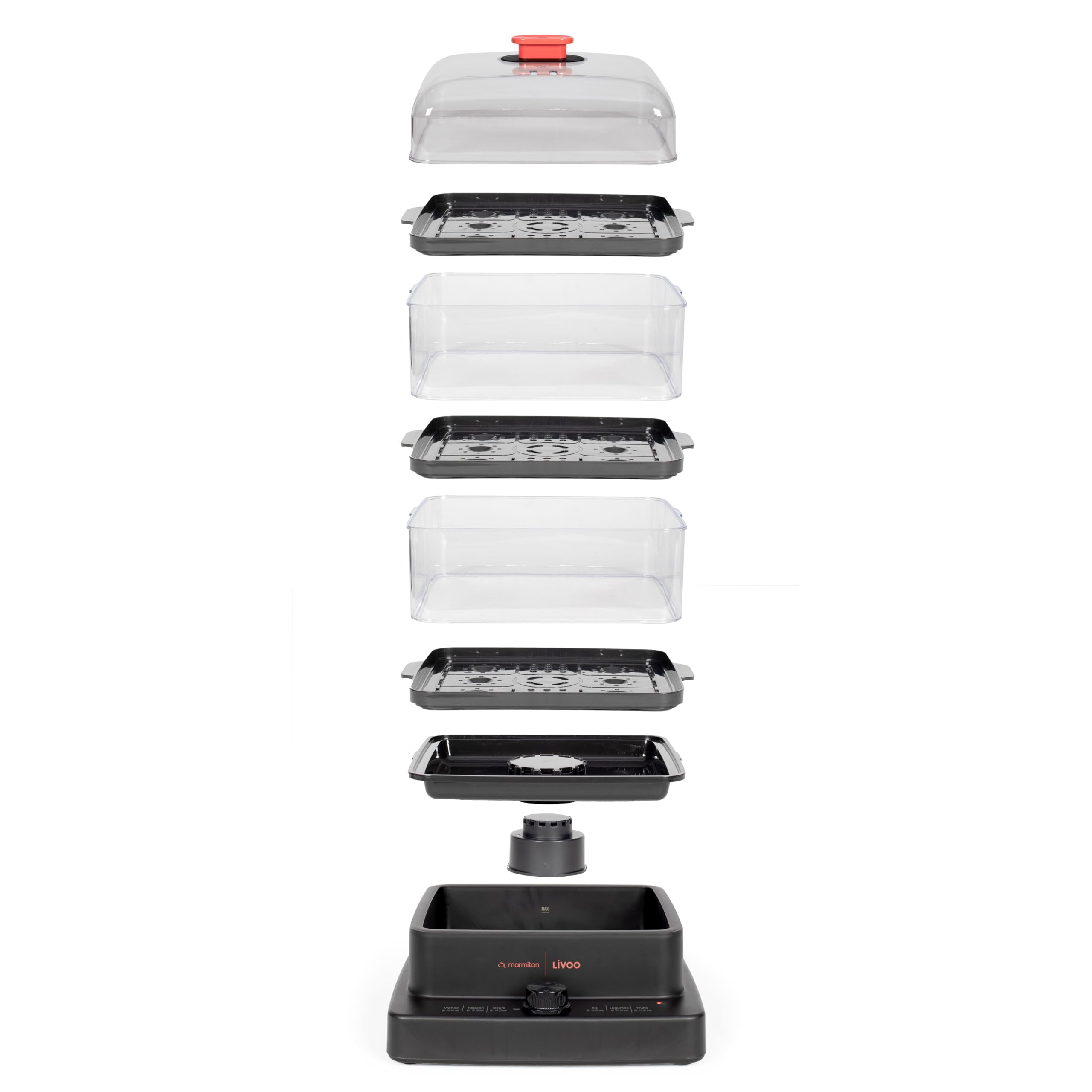 Livoo - Cuiseur Vapeur - Livoo X Marmiton DOC300-3 paniers - 12L - 1000 à 1200W - 20 recettes inclus
