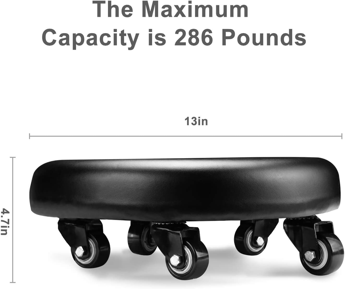 Low Rolling Stool with Wheels Low to Ground Roller Seat with 5 Universal Swivel Caster Wheels for Home Office Garage Shop Stools PU Leather High Density Cushion and Steel Black