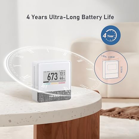 INKBIRD Portable CO2 Detector with Bluetooth, Smart Indoor Air Quality Monitor, can detects CO2, Temperature, Humidity, etc., Electronic Ink Display & 4 Years Battery Life, for Home, Office, motorhome