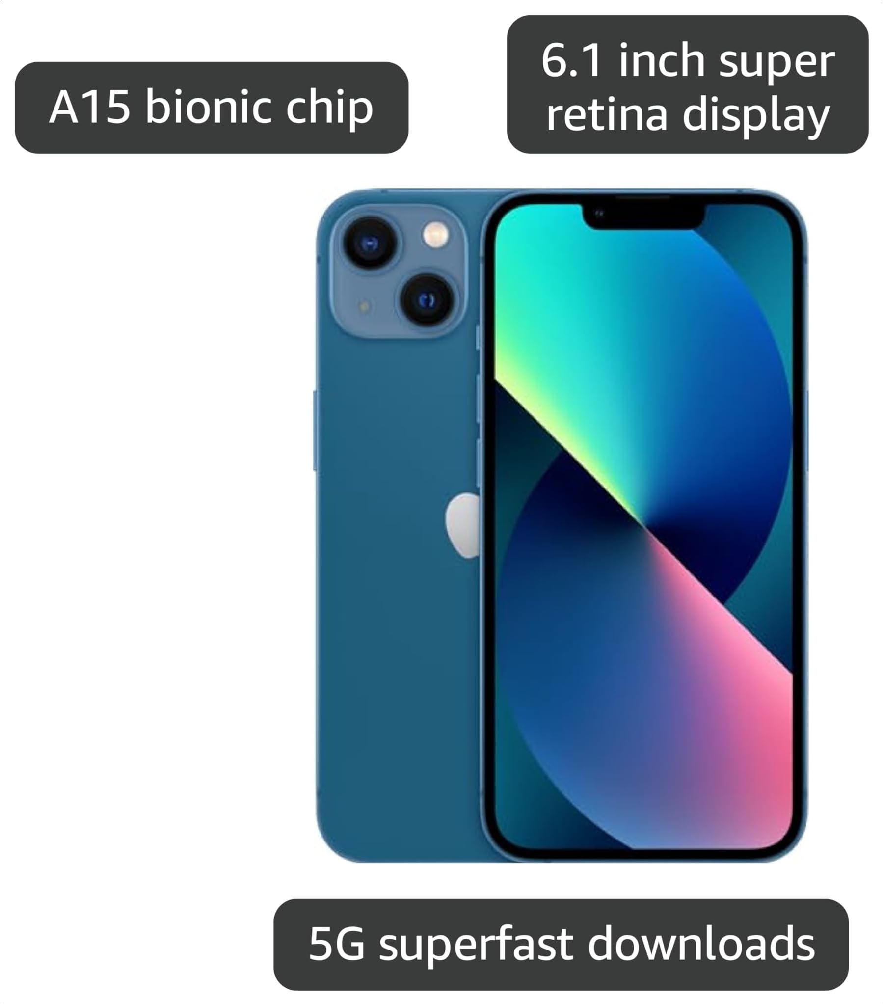 Amazon.com: Apple iPhone 13, 256GB, Blue - Unlocked (Renewed