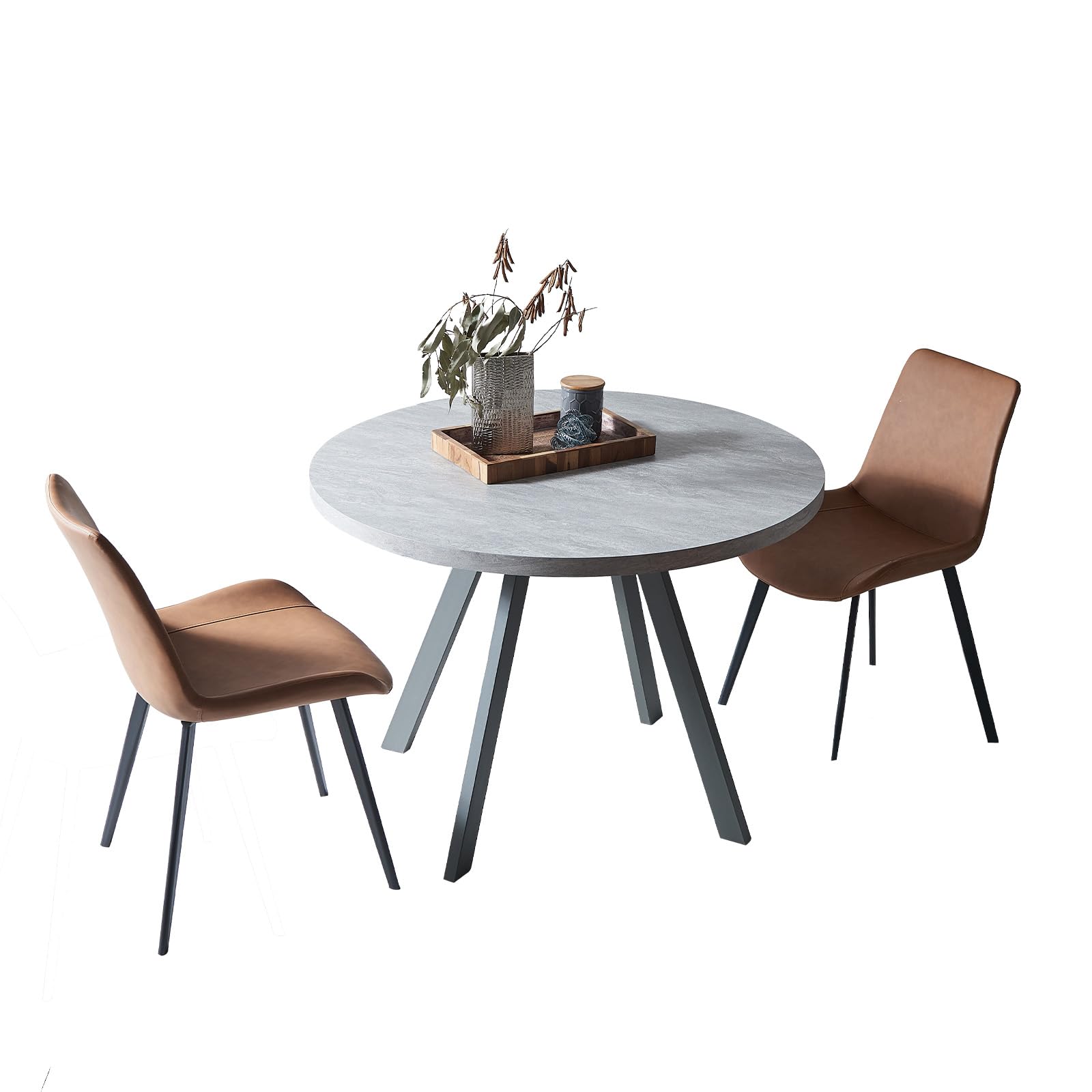 Zerifevni 34.6'' Round Dining Table and Chairs for 2, Space Saving Modern Casual Coffee Table Set for Apartment Kitchen Dining Room (Grey Table+2