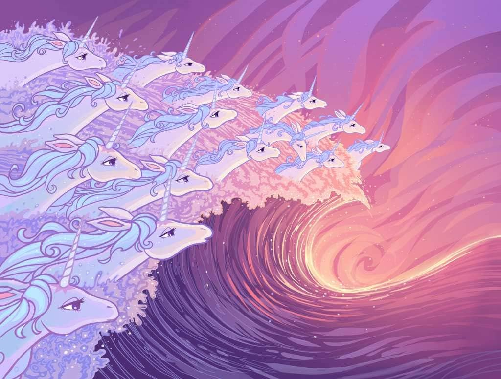 The Last Unicorn Blanket - Minky Fleece Unicorns in The Sea