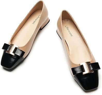 C.Paravano Women's Ballet Flats with Square Toe and Block Heel