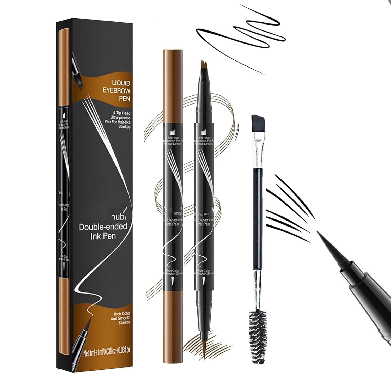 Two Eyebrow Pencils, 2026 NEW Waterproof Magic Eyebrow Pencil, Dual-Ended 3D Microblading Eyebrow Pen with 4 Tip & Eyebrow Brush, Makeup Long-Lasting Eyebrow Pen for Women Gray*2