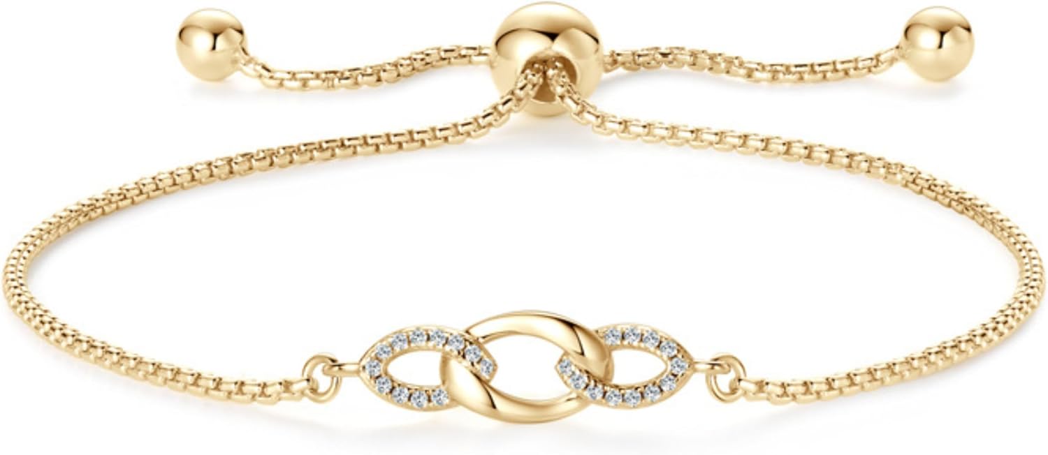 925 Sterling Silver Moissanite Bracelet for Women – Adjustable Round Box Chain with Bead Slider, 0.07CT Lab-Grown Moissanite Stones, Elegant Everyday Jewelry & Gift for Her